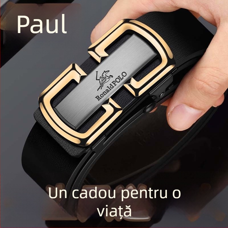 Centură de piele pentru bărbați, cu cataramă automată, Platinum Paul, curea din piele de vacă de lux, curea nouă pentru bărbați
