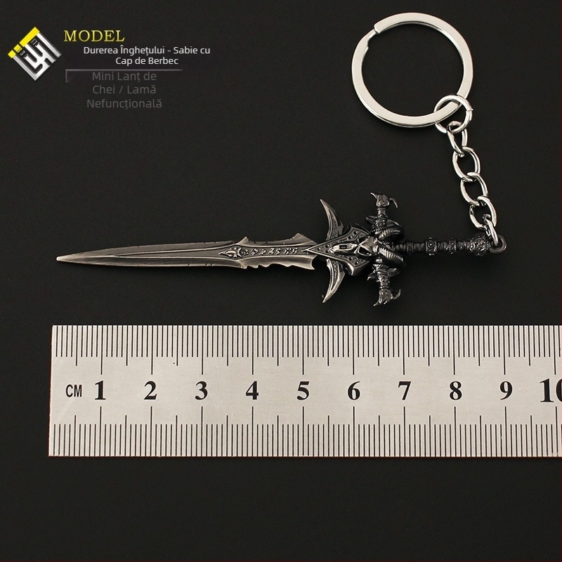 Pandantiv mini armă periferică Lich King, sabie cu cap de oaie Frost Surrey, breloc din aliaj, 9cm