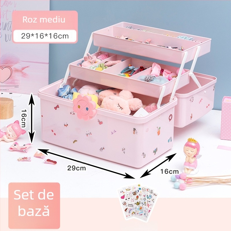 Cutie de depozitare a accesoriilor de păr pentru copii. Agrafe de păr cu bandă de cauciuc, accesorii pentru cap, bentiță, agrafe de păr pentru fetițe, bijuterii, depozitare pentru prințesă