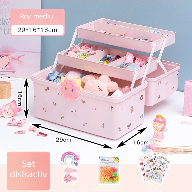 Cutie de depozitare a accesoriilor de păr pentru copii. Agrafe de păr cu bandă de cauciuc, accesorii pentru cap, bentiță, agrafe de păr pentru fetițe, bijuterii, depozitare pentru prințesă
