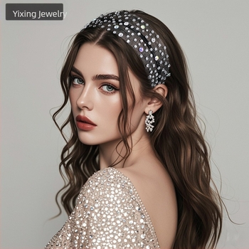 Yixing, accesorii de păr noi la modă, toate asortate, cu bandă de păr neagră cu plasă de diamant, strasuri, simplă, de zi cu zi, A66