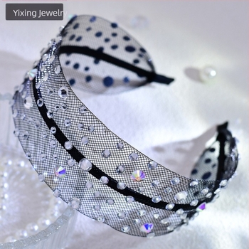 Yixing, accesorii de păr noi la modă, toate asortate, cu bandă de păr neagră cu plasă de diamant, strasuri, simplă, de zi cu zi, A66