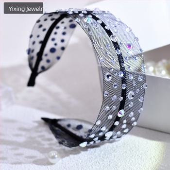 Yixing, accesorii de păr noi la modă, toate asortate, cu bandă de păr neagră cu plasă de diamant, strasuri, simplă, de zi cu zi, A66
