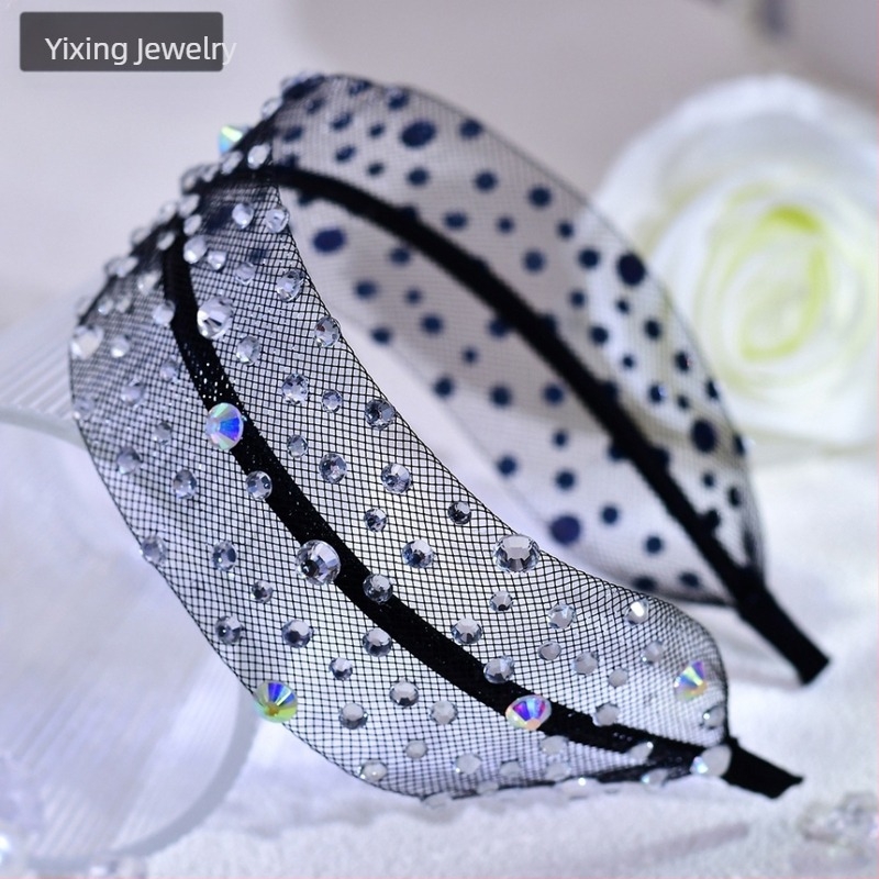 Yixing, accesorii de păr noi la modă, toate asortate, cu bandă de păr neagră cu plasă de diamant, strasuri, simplă, de zi cu zi, A66