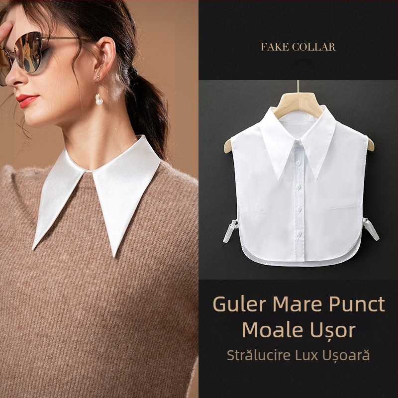 Toamna și iarna, decorativ, cu guler în V, cămașă falsă, cămașă de bază multifuncțională albă simplă, guler fals rezistent la riduri pentru femei