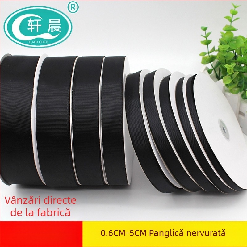 Panglică neagră cu nervuri, cu fundă, DIY, panglică lucrată manual, accesorii pentru îmbrăcăminte, ambalaje, chingi cu nervuri, accesorii Yiwu