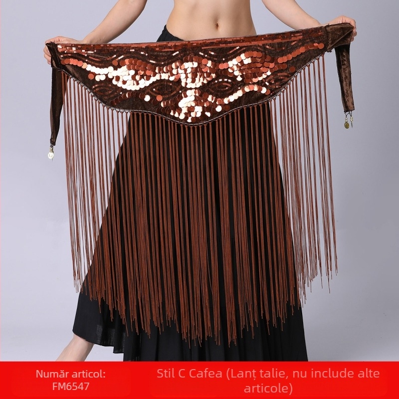 Transfrontalieră Belly Dance Practice Îmbrăcăminte Talie Lanț Sold Prosop Lung Ciucure Paiete Talie Sigiliu Performanță Talie Lanț Talie Prosop Buric Dance Tallie Decorare