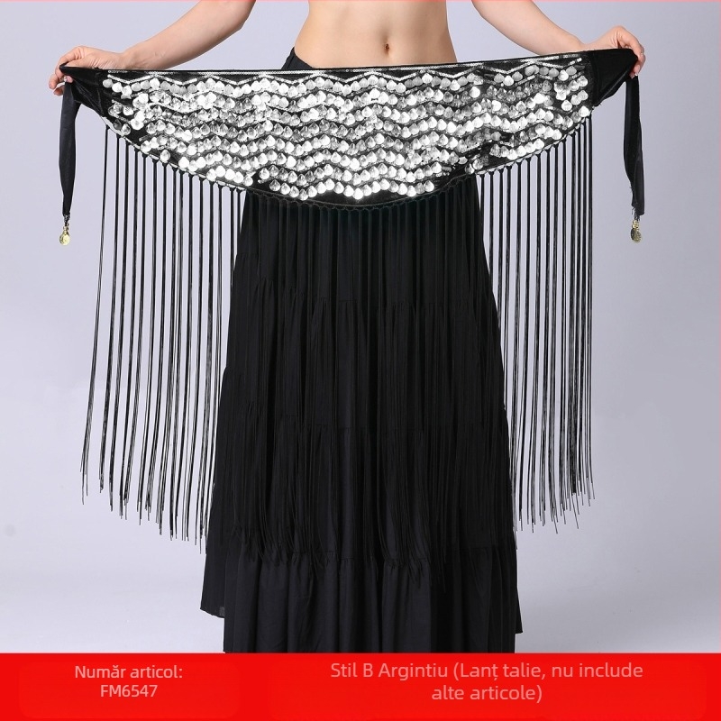 Transfrontalieră Belly Dance Practice Îmbrăcăminte Talie Lanț Sold Prosop Lung Ciucure Paiete Talie Sigiliu Performanță Talie Lanț Talie Prosop Buric Dance Tallie Decorare