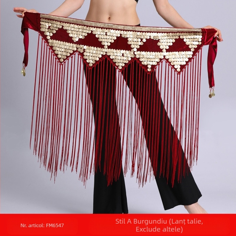 Transfrontalieră Belly Dance Practice Îmbrăcăminte Talie Lanț Sold Prosop Lung Ciucure Paiete Talie Sigiliu Performanță Talie Lanț Talie Prosop Buric Dance Tallie Decorare