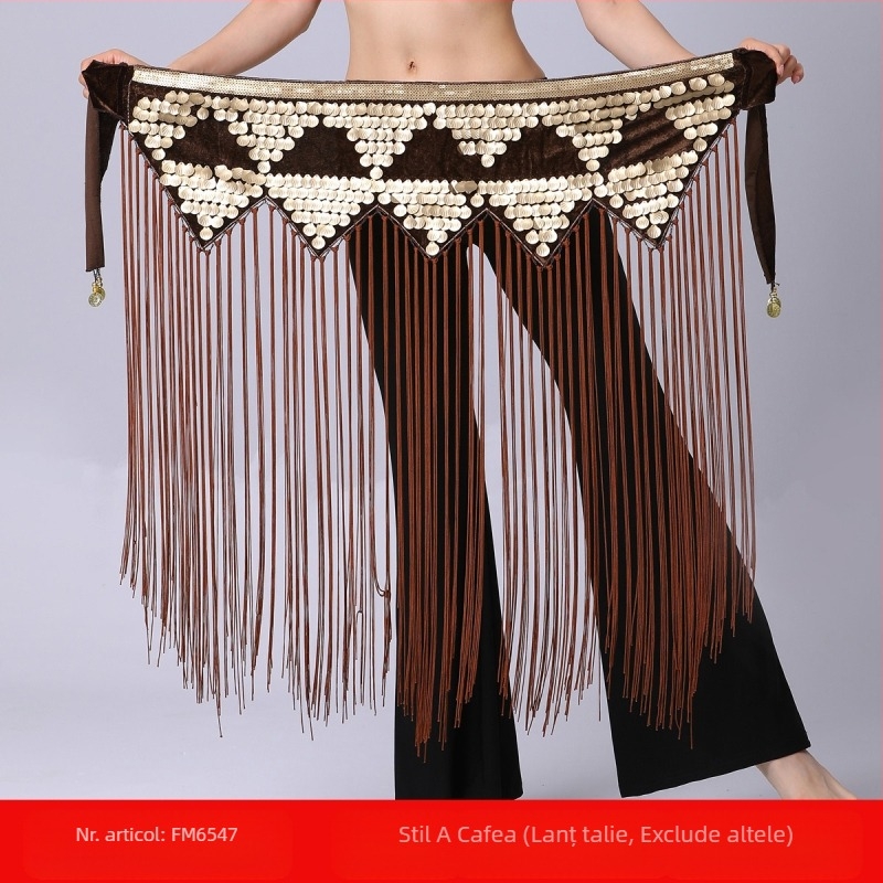 Transfrontalieră Belly Dance Practice Îmbrăcăminte Talie Lanț Sold Prosop Lung Ciucure Paiete Talie Sigiliu Performanță Talie Lanț Talie Prosop Buric Dance Tallie Decorare