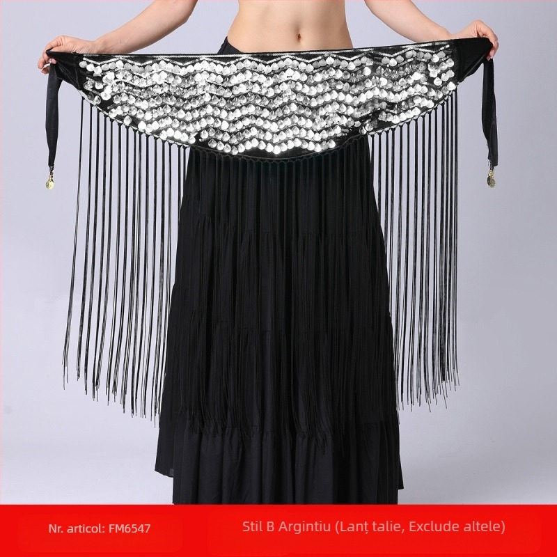 Transfrontalieră Belly Dance Practice Îmbrăcăminte Talie Lanț Sold Prosop Lung Ciucure Paiete Talie Sigiliu Performanță Talie Lanț Talie Prosop Buric Dance Tallie Decorare