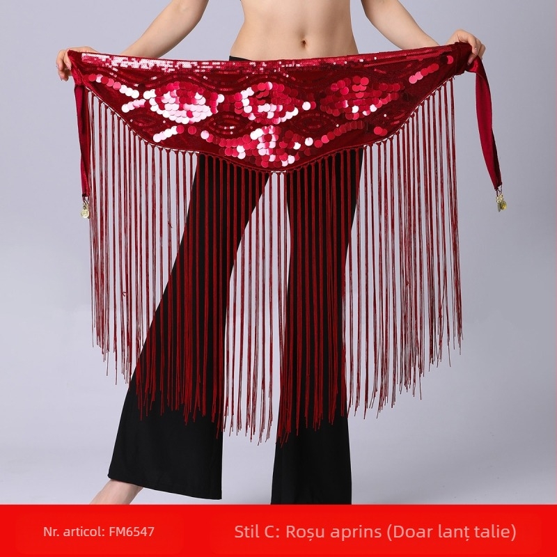 Transfrontalieră Belly Dance Practice Îmbrăcăminte Talie Lanț Sold Prosop Lung Ciucure Paiete Talie Sigiliu Performanță Talie Lanț Talie Prosop Buric Dance Tallie Decorare