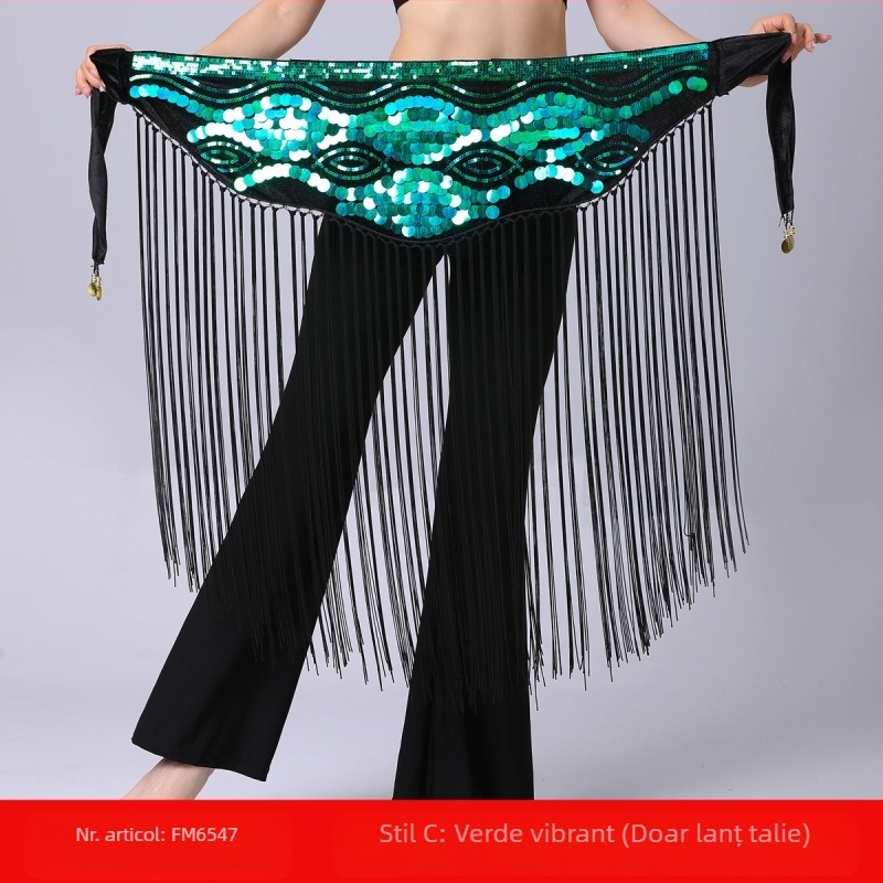 Transfrontalieră Belly Dance Practice Îmbrăcăminte Talie Lanț Sold Prosop Lung Ciucure Paiete Talie Sigiliu Performanță Talie Lanț Talie Prosop Buric Dance Tallie Decorare