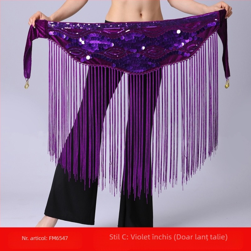 Transfrontalieră Belly Dance Practice Îmbrăcăminte Talie Lanț Sold Prosop Lung Ciucure Paiete Talie Sigiliu Performanță Talie Lanț Talie Prosop Buric Dance Tallie Decorare