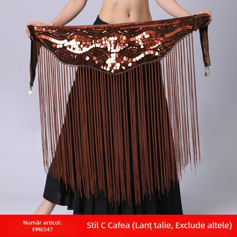 Transfrontalieră Belly Dance Practice Îmbrăcăminte Talie Lanț Sold Prosop Lung Ciucure Paiete Talie Sigiliu Performanță Talie Lanț Talie Prosop Buric Dance Tallie Decorare