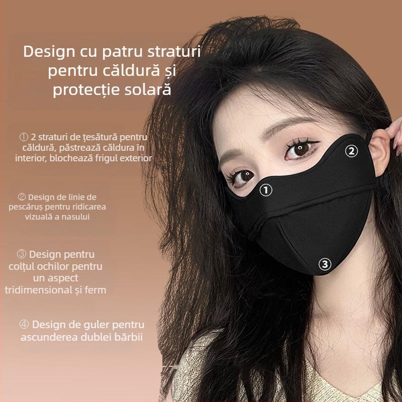 Mască de toamnă și de iarnă, căptușită cu fleece îngroșată, rezistentă la vânt, respirabilă, cu frig, protecție tridimensională 5D pentru ochi, mască lavabilă pentru bărbați și femei, tip os de pește