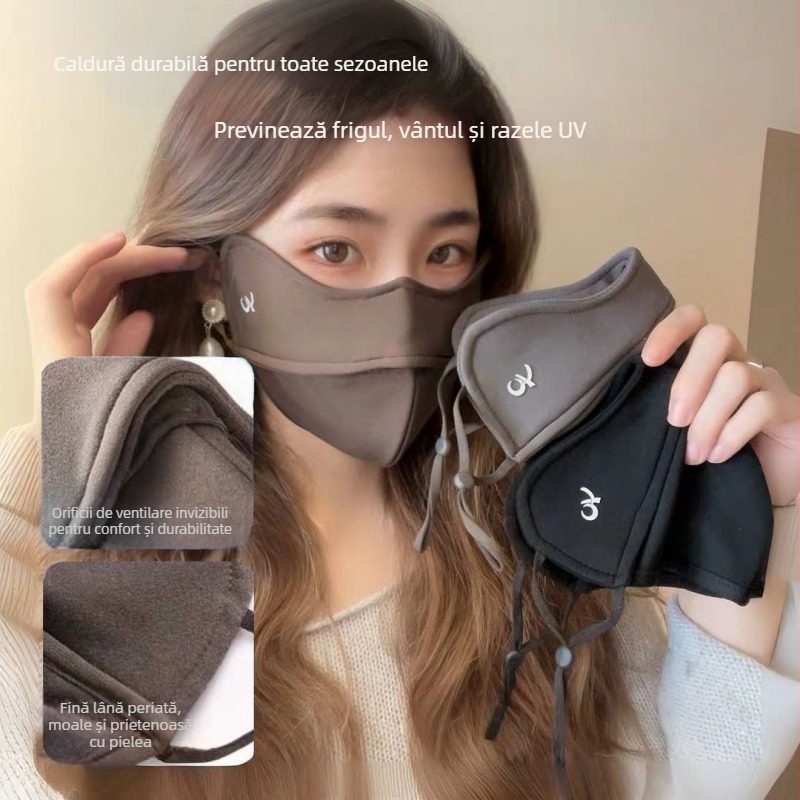 Mască de toamnă și de iarnă, căptușită cu fleece îngroșată, rezistentă la vânt, respirabilă, cu frig, protecție tridimensională 5D pentru ochi, mască lavabilă pentru bărbați și femei, tip os de pește