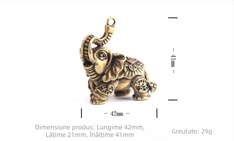 Ornament de elefant din alamă microgravat antic, mâner mini, breloc din alamă, pandantiv, elefant din bronz, ornament de birou