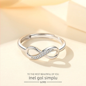 Inel de bijuterii din argint sterling S925, european și american, cu 8 cuvinte, reglabil transfrontalier, placat cu platină, inel deschis la modă