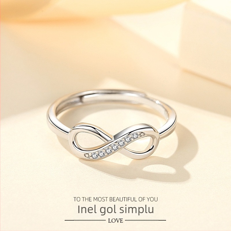 Inel de bijuterii din argint sterling S925, european și american, cu 8 cuvinte, reglabil transfrontalier, placat cu platină, inel deschis la modă