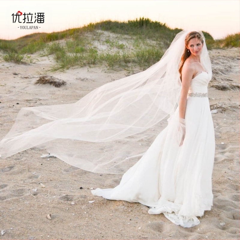 Voal Youlapan V30 alb pur, lung, cu un singur strat, mare, pentru fotografie, voal mare cu coadă, accesorii de nuntă, nuntă coreeană