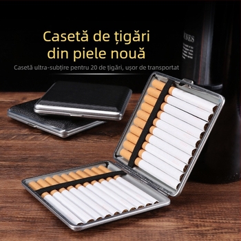 Husă de țigară din piele în stoc, pachet de 20, cu curea parțială, cutie de depozitare a țigărilor pentru bărbați, husă separată rezistentă la vânt