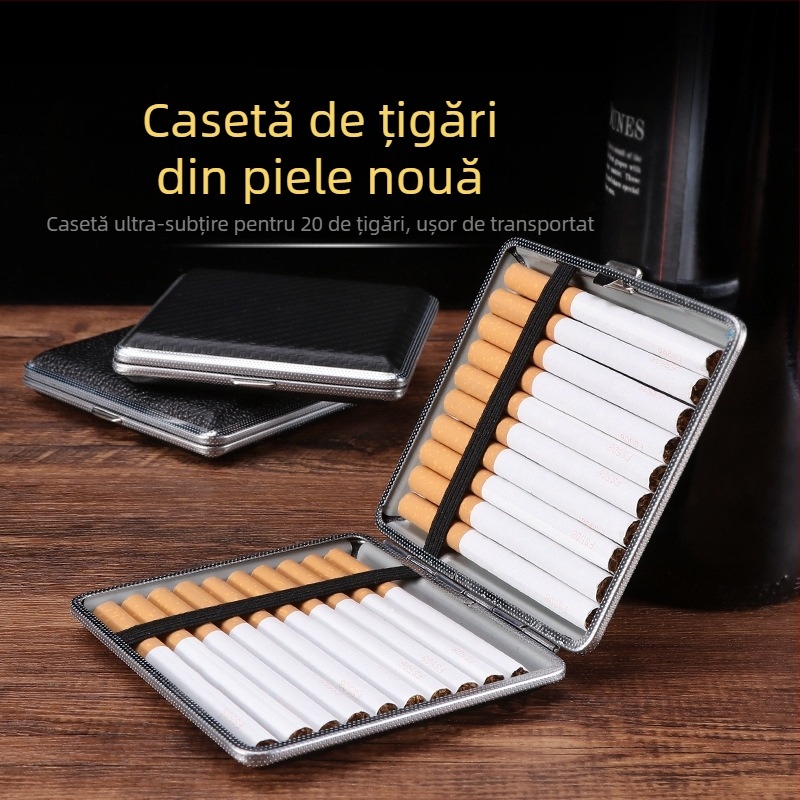 Husă de țigară din piele în stoc, pachet de 20, cu curea parțială, cutie de depozitare a țigărilor pentru bărbați, husă separată rezistentă la vânt