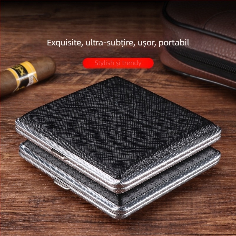 Husă de țigară din piele în stoc, pachet de 20, cu curea parțială, cutie de depozitare a țigărilor pentru bărbați, husă separată rezistentă la vânt