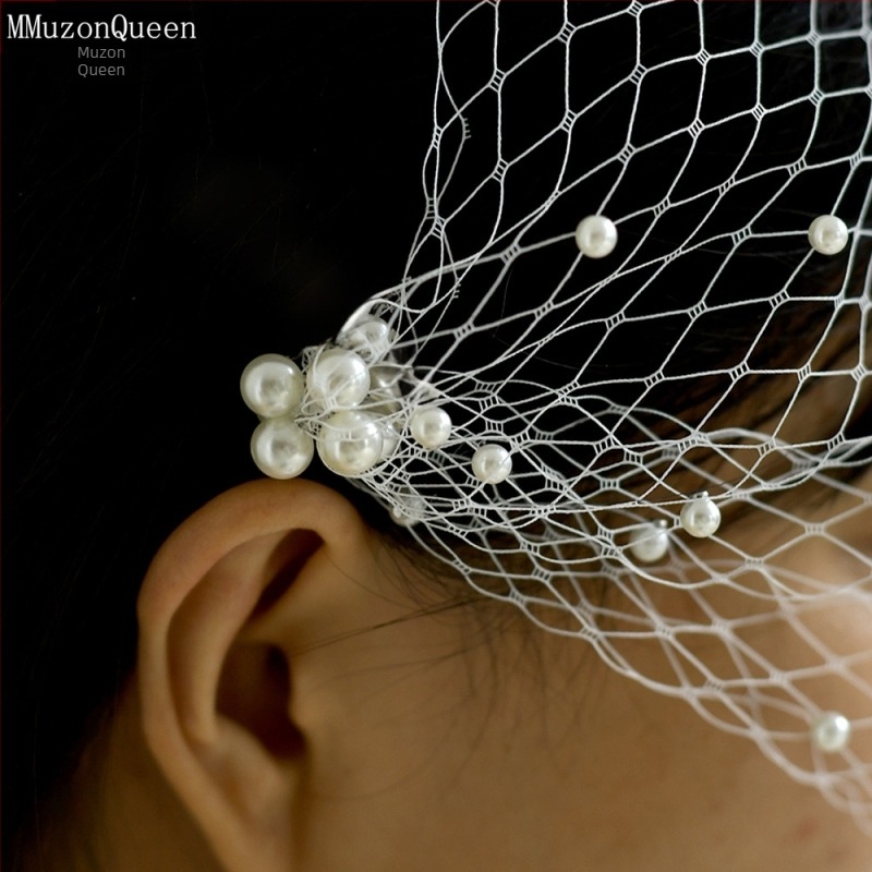 Voal de mireasă din plasă pentru mireasă, din perle, pentru comerț exterior european și american, cu colivie, vintage, pentru coafură, rochie de mireasă, recuzită foto, MA08