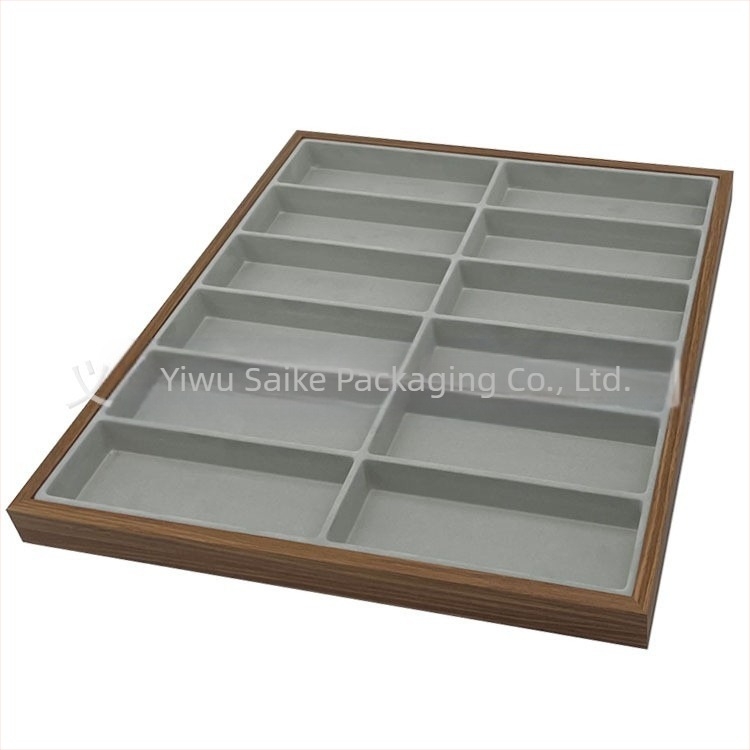 Tavă de expunere en-gros din lemn de nuc cu 12 ochelari de soare, buticuri și tarabe