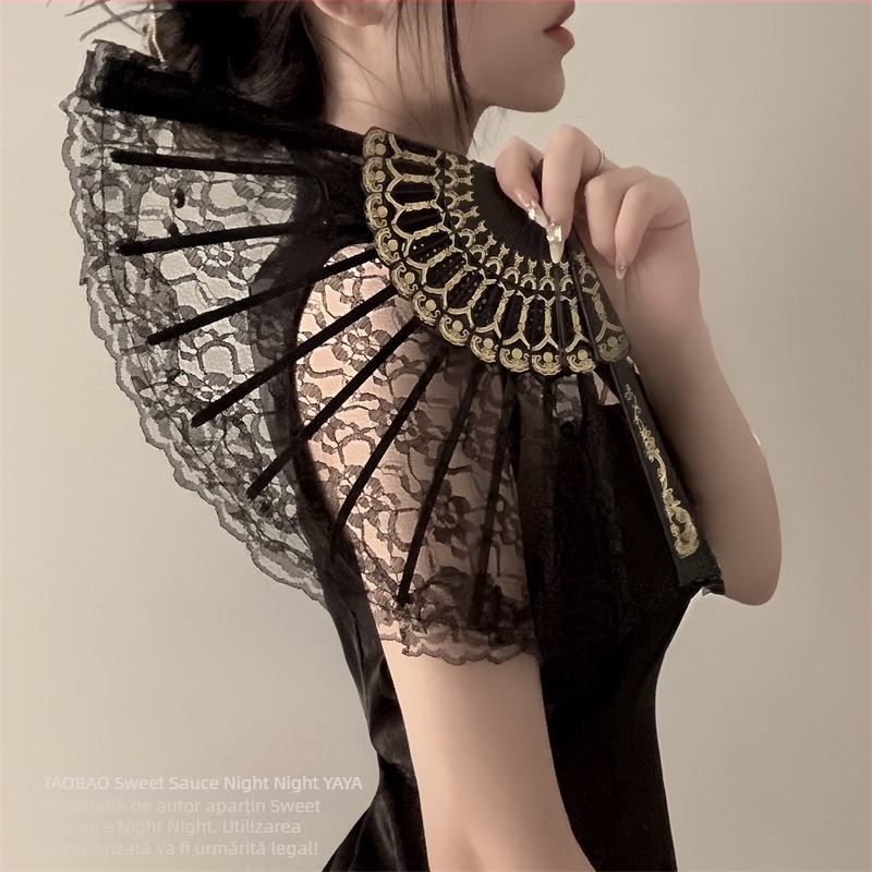 Nou chinezesc retro negru dantelă pliant fan Jk Lolita Hanfu Cheongsam fan ciucure antic fotografie recuzită femeie