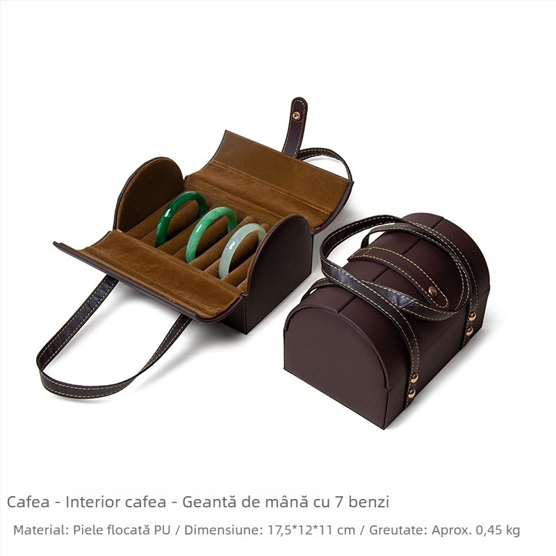 Cutie de depozitare pentru brățări cu capacitate mare, cu 7 poziții, pentru depozitarea brățărilor din jad auriu și argintiu, rezistentă la praf, cutie de depozitare pentru brățări