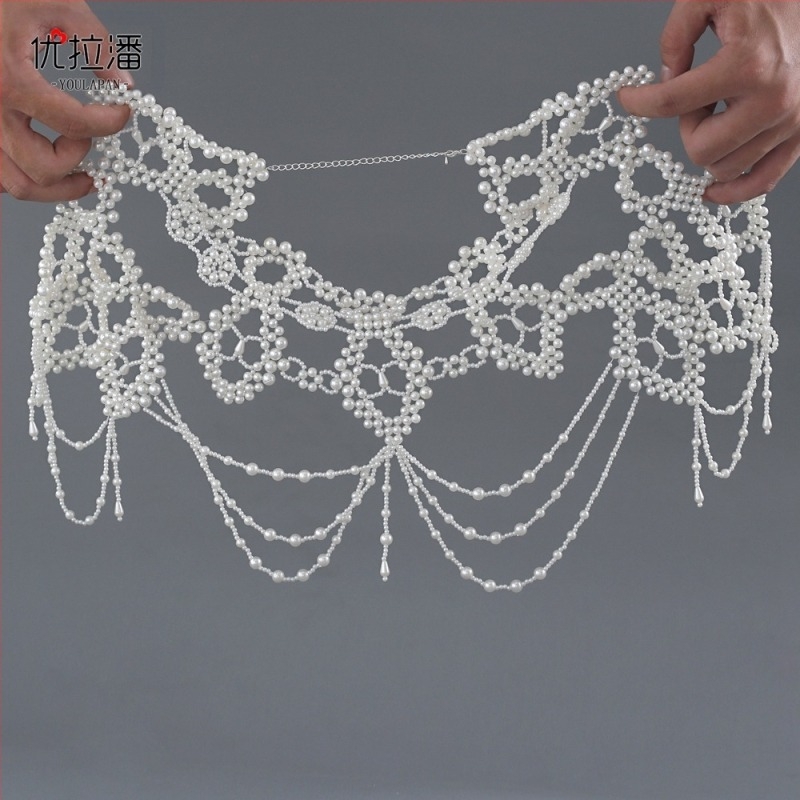 Lanț de umăr cu ciucuri de mireasă Urapan Vg09, șal cu perle Cheongsam grele, lucrat manual, accesorii de nuntă, sărbătoare de nuntă