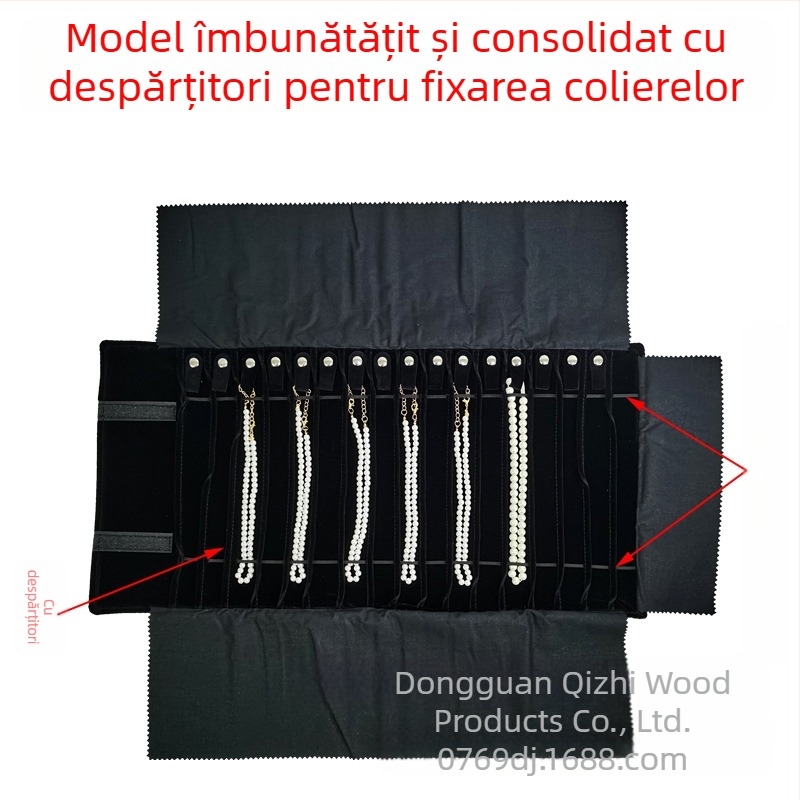 Geantă de depozitare pentru coliere și bijuterii, pliabilă, tip rolă, pentru expunerea colierelor, geantă de colecție, pliabilă, tip flanelă