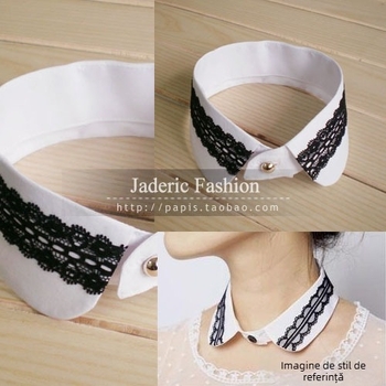 Guler fals cu guler rotund mic, alb, din bumbac, cu dantelă neagră încrustată de păr din generația AliExpress, 21g