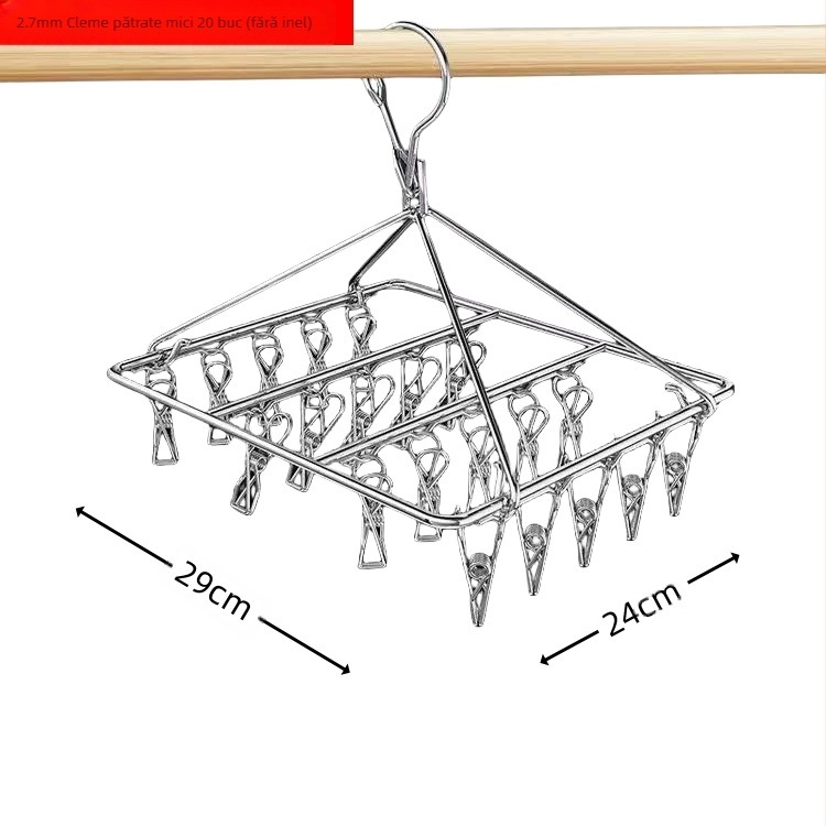 Raft de uscare din oțel inoxidabil, cu clipuri multiple, umeraș interior, raft de uscare pentru șosete, raft pentru dormitor, uscare șosete, depozitare șosete