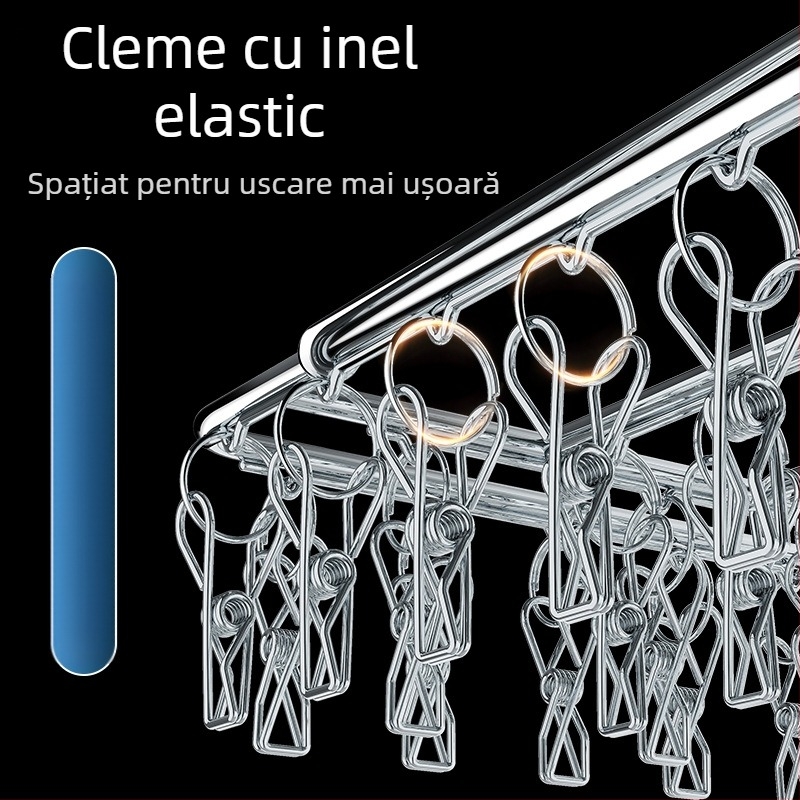 Raft de uscare din oțel inoxidabil, cu clipuri multiple, umeraș interior, raft de uscare pentru șosete, raft pentru dormitor, uscare șosete, depozitare șosete