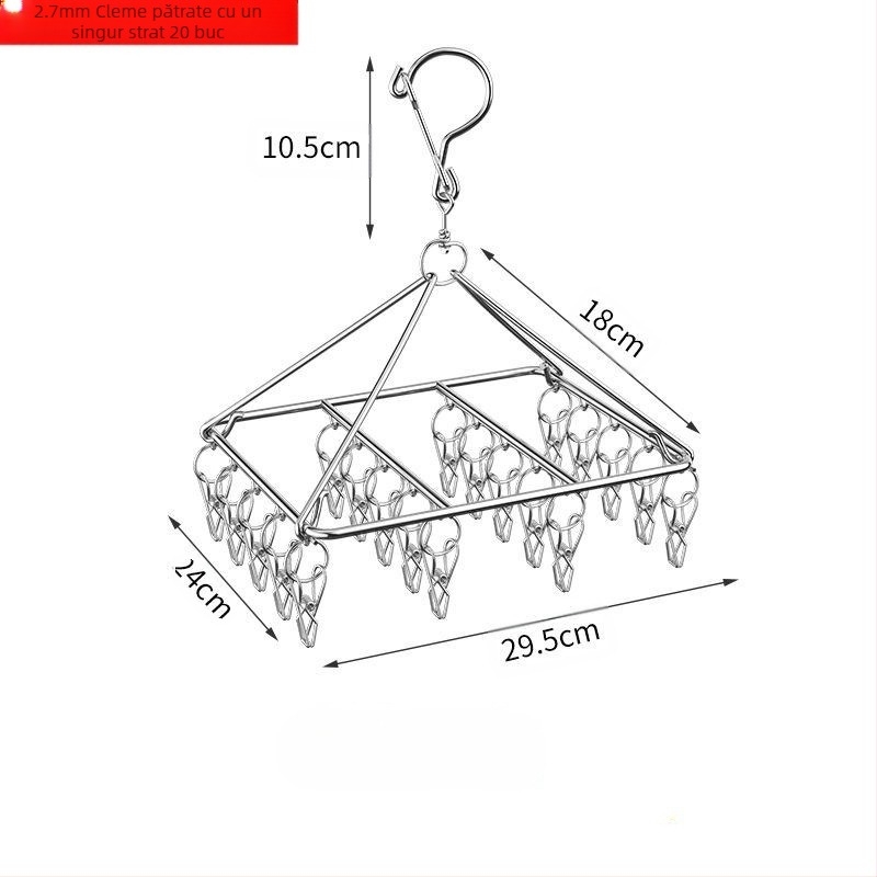 Raft de uscare din oțel inoxidabil, cu clipuri multiple, umeraș interior, raft de uscare pentru șosete, raft pentru dormitor, uscare șosete, depozitare șosete