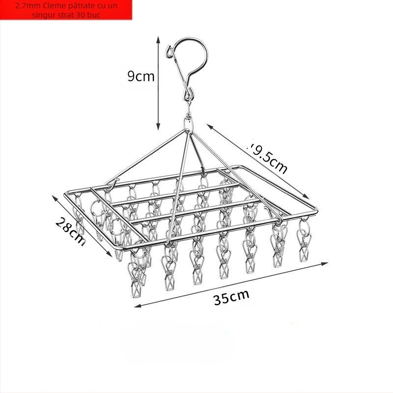 Raft de uscare din oțel inoxidabil, cu clipuri multiple, umeraș interior, raft de uscare pentru șosete, raft pentru dormitor, uscare șosete, depozitare șosete