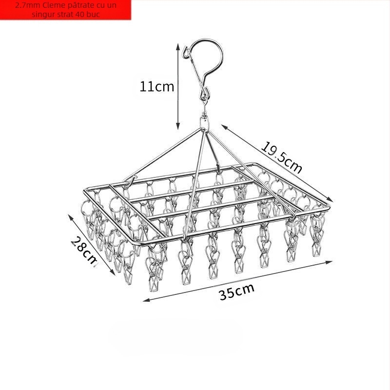 Raft de uscare din oțel inoxidabil, cu clipuri multiple, umeraș interior, raft de uscare pentru șosete, raft pentru dormitor, uscare șosete, depozitare șosete