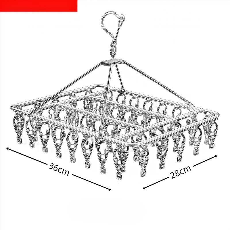 Raft de uscare din oțel inoxidabil, cu clipuri multiple, umeraș interior, raft de uscare pentru șosete, raft pentru dormitor, uscare șosete, depozitare șosete