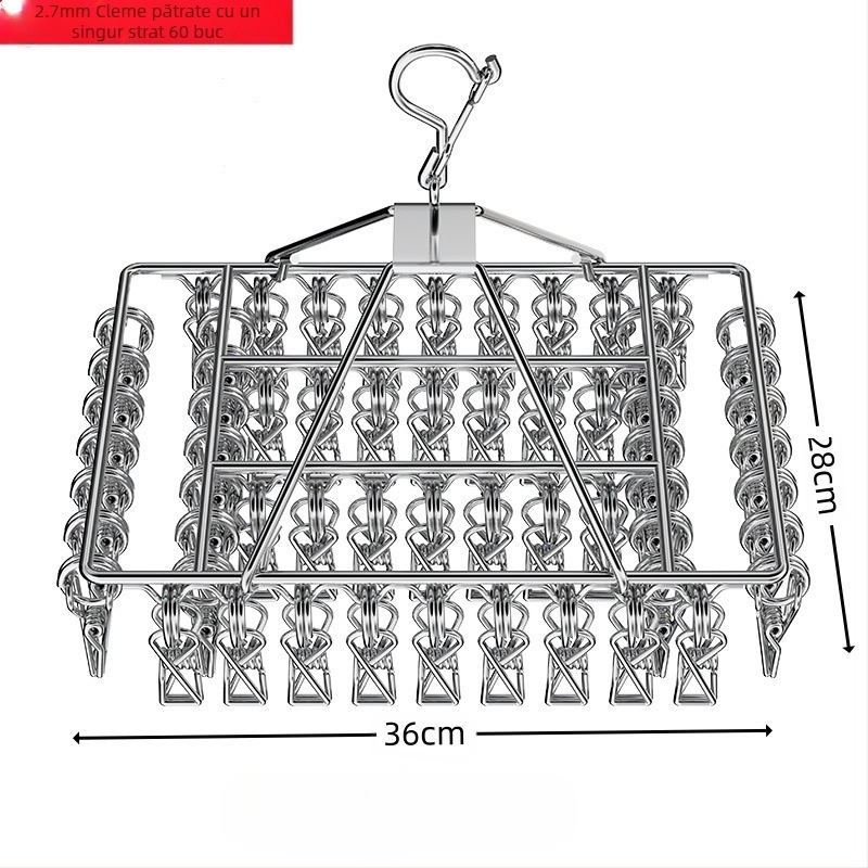 Raft de uscare din oțel inoxidabil, cu clipuri multiple, umeraș interior, raft de uscare pentru șosete, raft pentru dormitor, uscare șosete, depozitare șosete