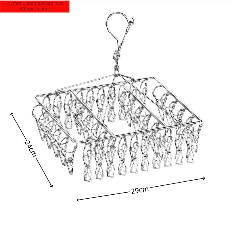 Raft de uscare din oțel inoxidabil, cu clipuri multiple, umeraș interior, raft de uscare pentru șosete, raft pentru dormitor, uscare șosete, depozitare șosete