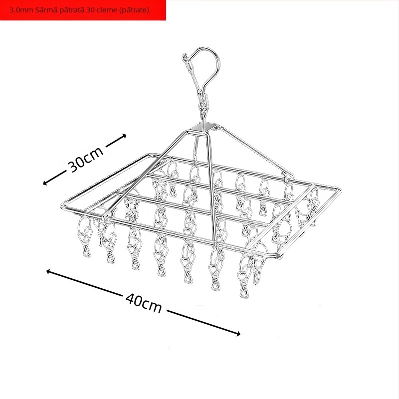 Raft de uscare din oțel inoxidabil, cu clipuri multiple, umeraș interior, raft de uscare pentru șosete, raft pentru dormitor, uscare șosete, depozitare șosete