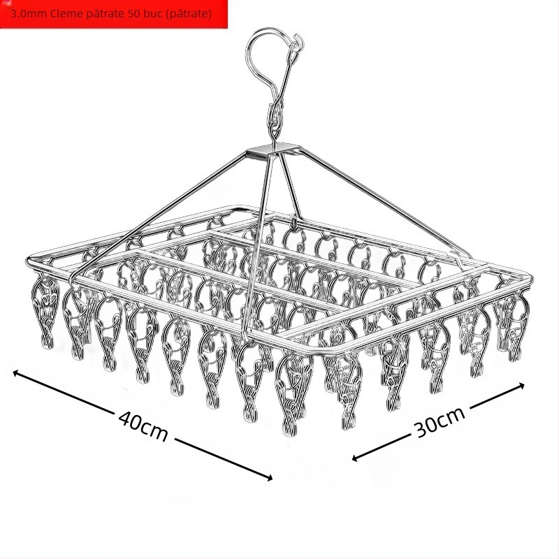 Raft de uscare din oțel inoxidabil, cu clipuri multiple, umeraș interior, raft de uscare pentru șosete, raft pentru dormitor, uscare șosete, depozitare șosete