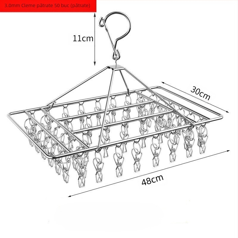 Raft de uscare din oțel inoxidabil, cu clipuri multiple, umeraș interior, raft de uscare pentru șosete, raft pentru dormitor, uscare șosete, depozitare șosete