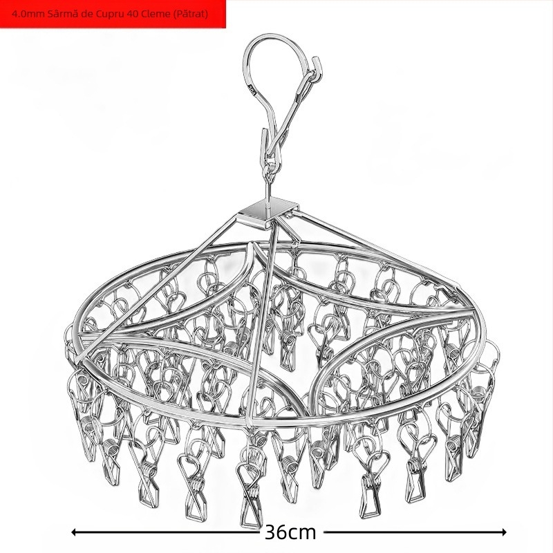 Raft de uscare din oțel inoxidabil, cu clipuri multiple, umeraș interior, raft de uscare pentru șosete, raft pentru dormitor, uscare șosete, depozitare șosete