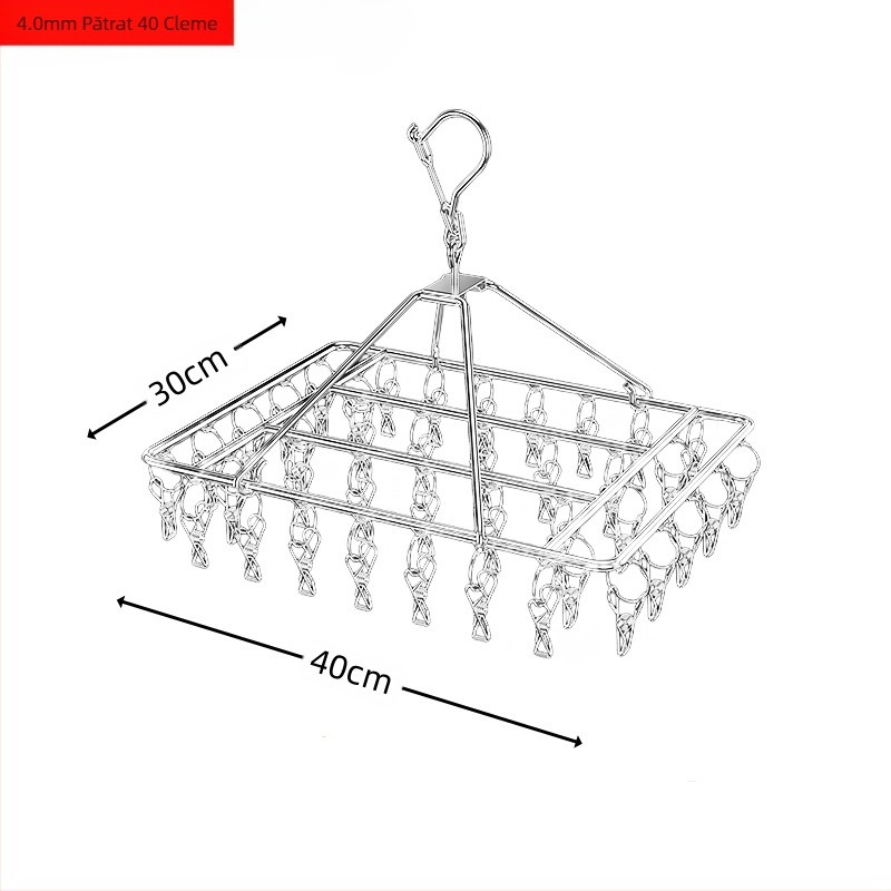 Raft de uscare din oțel inoxidabil, cu clipuri multiple, umeraș interior, raft de uscare pentru șosete, raft pentru dormitor, uscare șosete, depozitare șosete