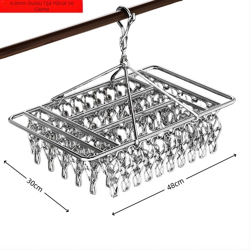 Raft de uscare din oțel inoxidabil, cu clipuri multiple, umeraș interior, raft de uscare pentru șosete, raft pentru dormitor, uscare șosete, depozitare șosete