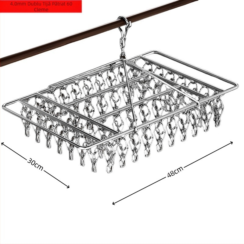 Raft de uscare din oțel inoxidabil, cu clipuri multiple, umeraș interior, raft de uscare pentru șosete, raft pentru dormitor, uscare șosete, depozitare șosete